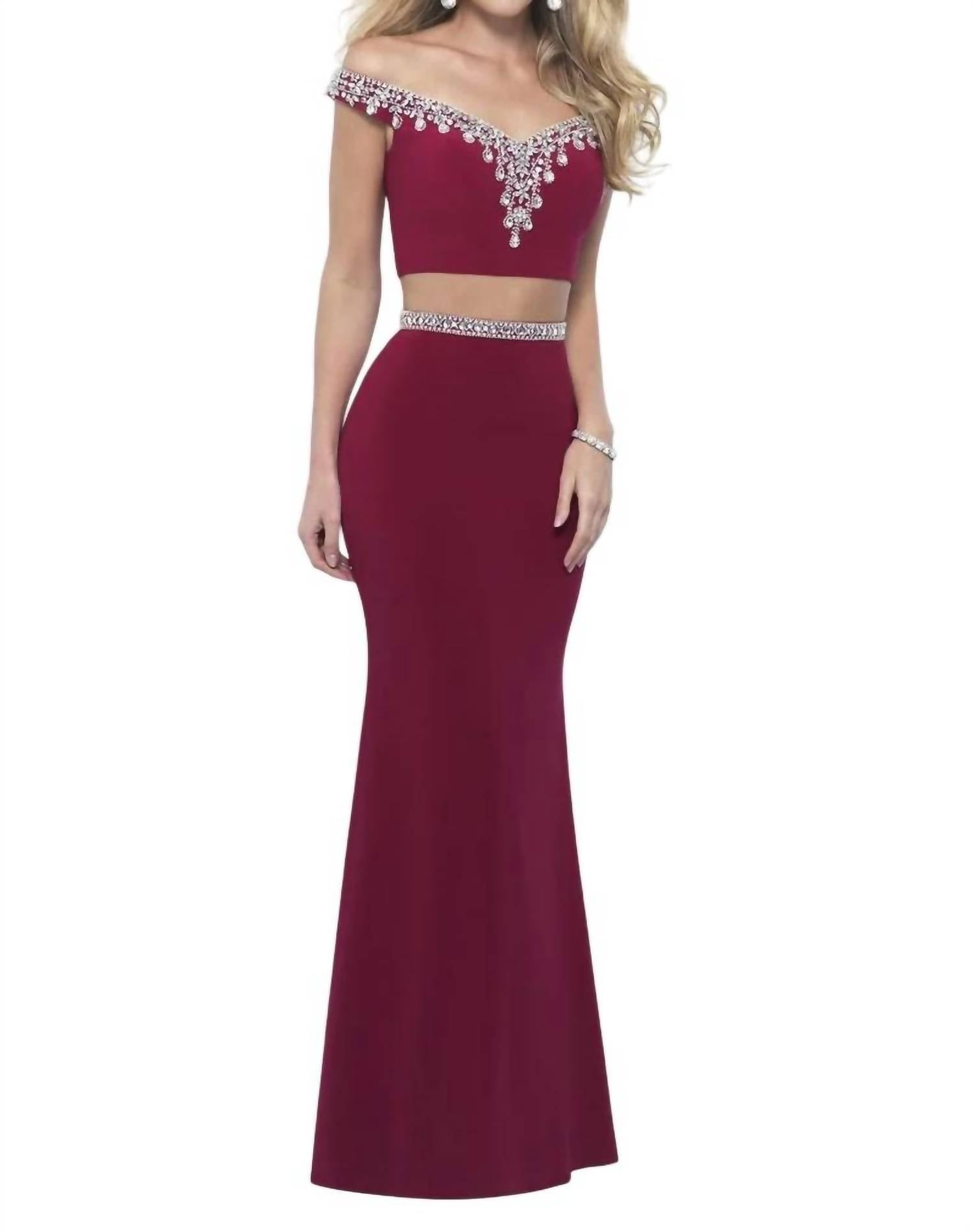 Blush Prom - Off Shoulder Jersey Two Piece Gown