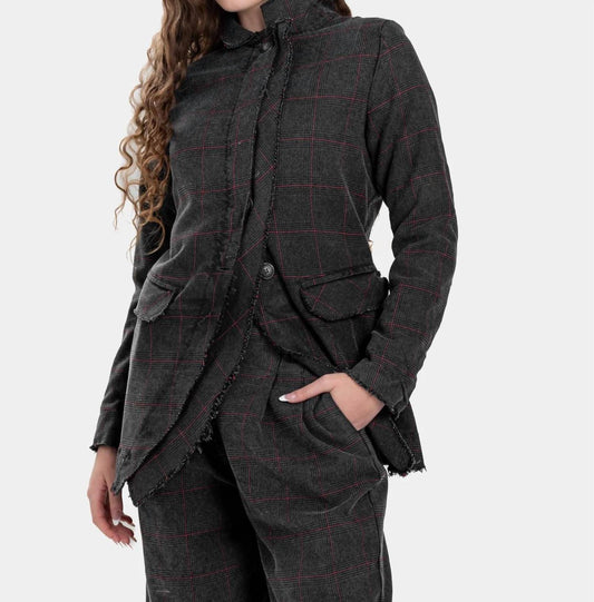 Baci - Double Placket Raw Edge Plaid Jacket