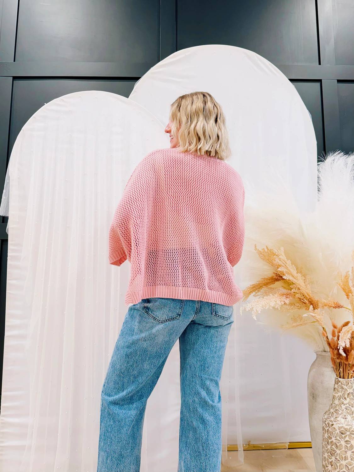 Sweetkama - Hollow Knit Bat Sleeve Top
