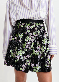 ESSENTIEL ANTWERP Sequin Embellishments Tulip Shape Mini Skirt in black green pink - women's skirt