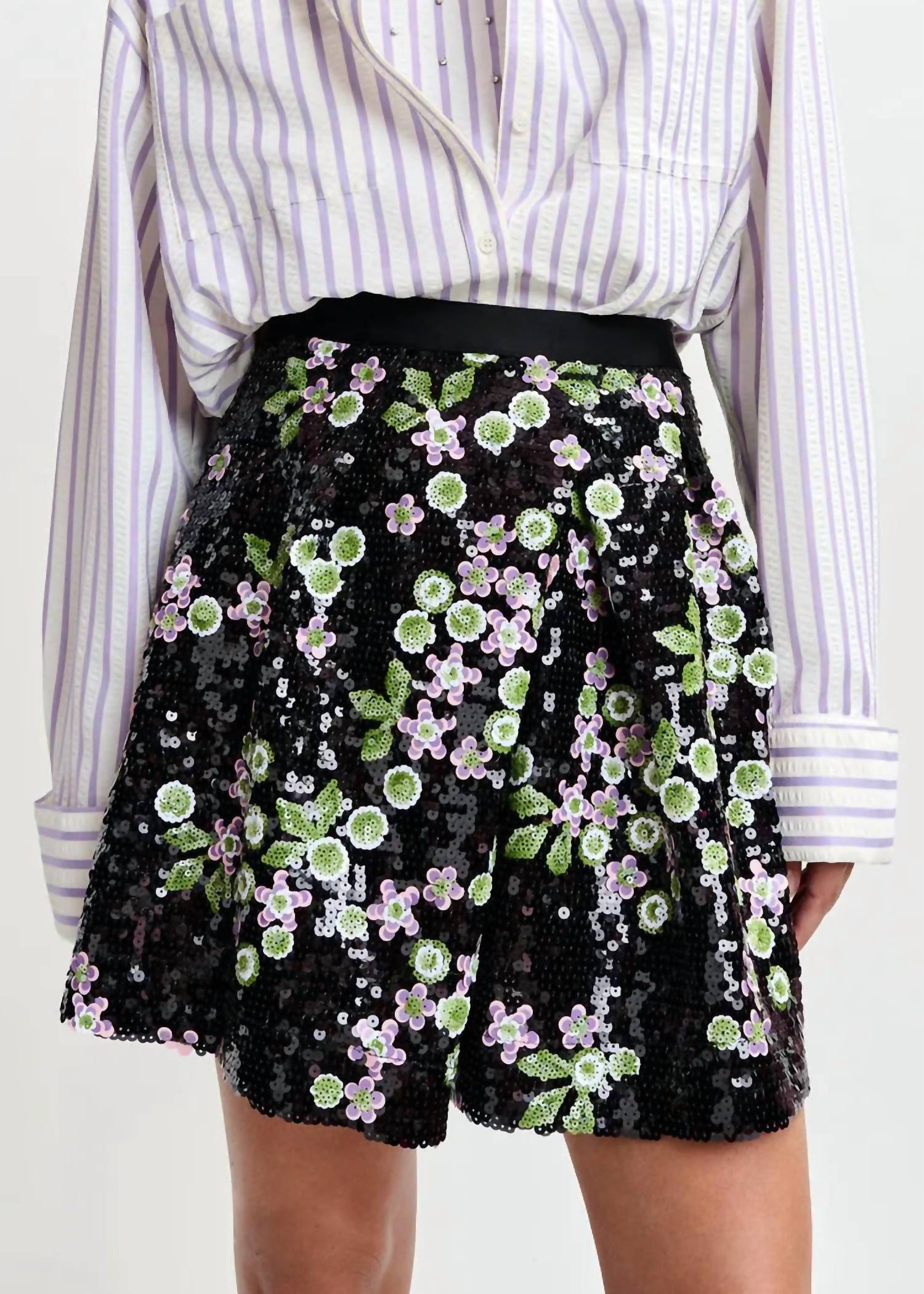 ESSENTIEL ANTWERP Sequin Embellishments Tulip Shape Mini Skirt in black green pink - women's skirt