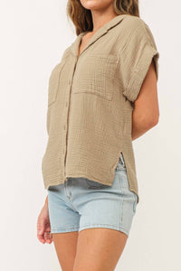 DEAR JOHN DENIM Calista Short Sleeve Gauze Shirt in dune - women's t-shirt - alternate view