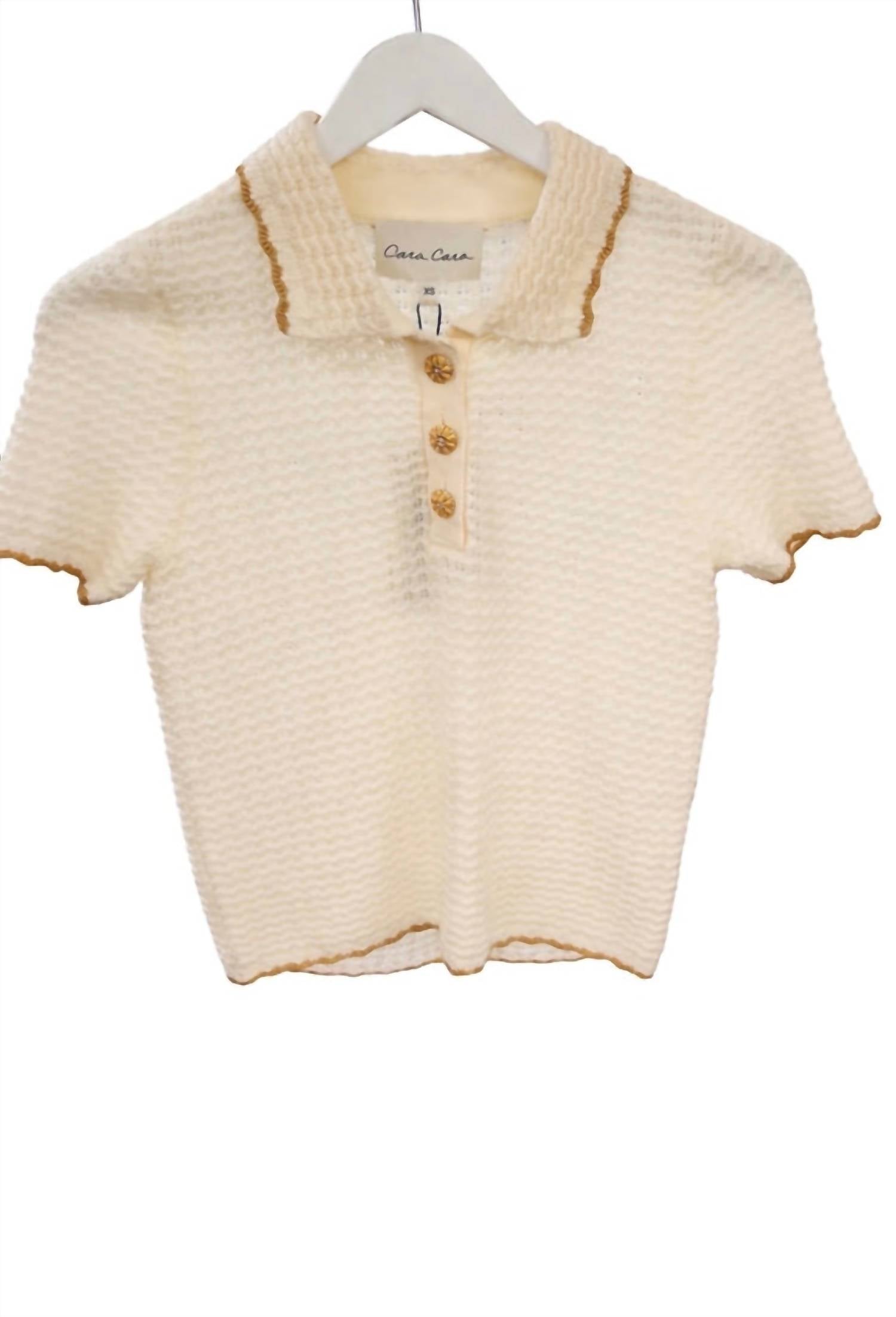 Cara Cara Melody Polo in ivory taupe - women's blouse - detail view