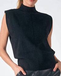 ELAN Sleeveless Turtleneck Sweater in black - women's sweater - detail view