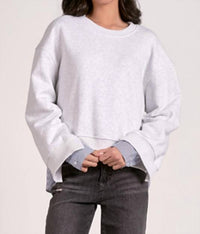 ELAN Long Sleeve Mixed Media Top in heather grey blue stripe - women's long sleeve top