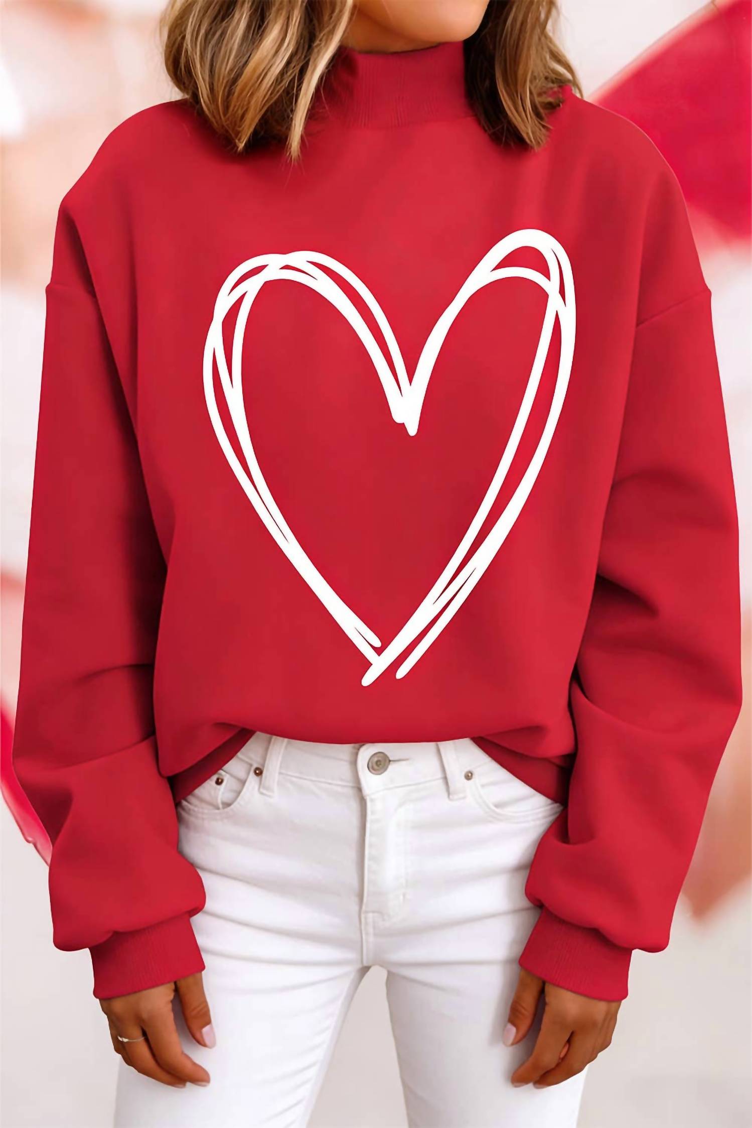 Little Daisy Closet - Reversible Valentine Drop Shoulder Mock Neck Sweatshirt