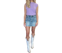 So Me Mini Skirt With Frayed Hem in denim blue - women's skirt - detail view