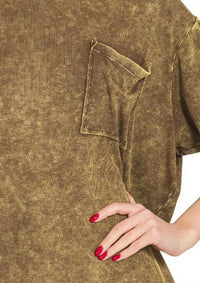 Zenana - Oversized Acid Wash Ribbed Short Sleeve Top
