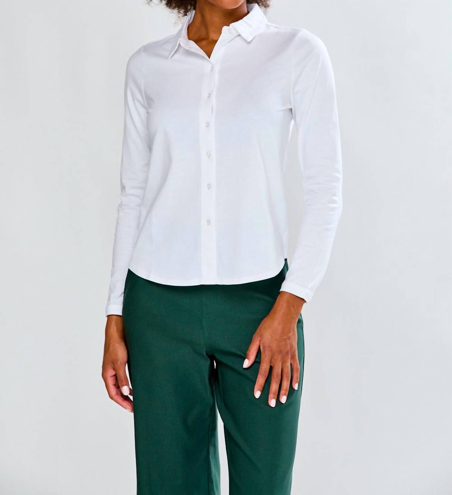 InCashmere Long Sleeve Cotton Knit Shirt in white - women's long sleeve top