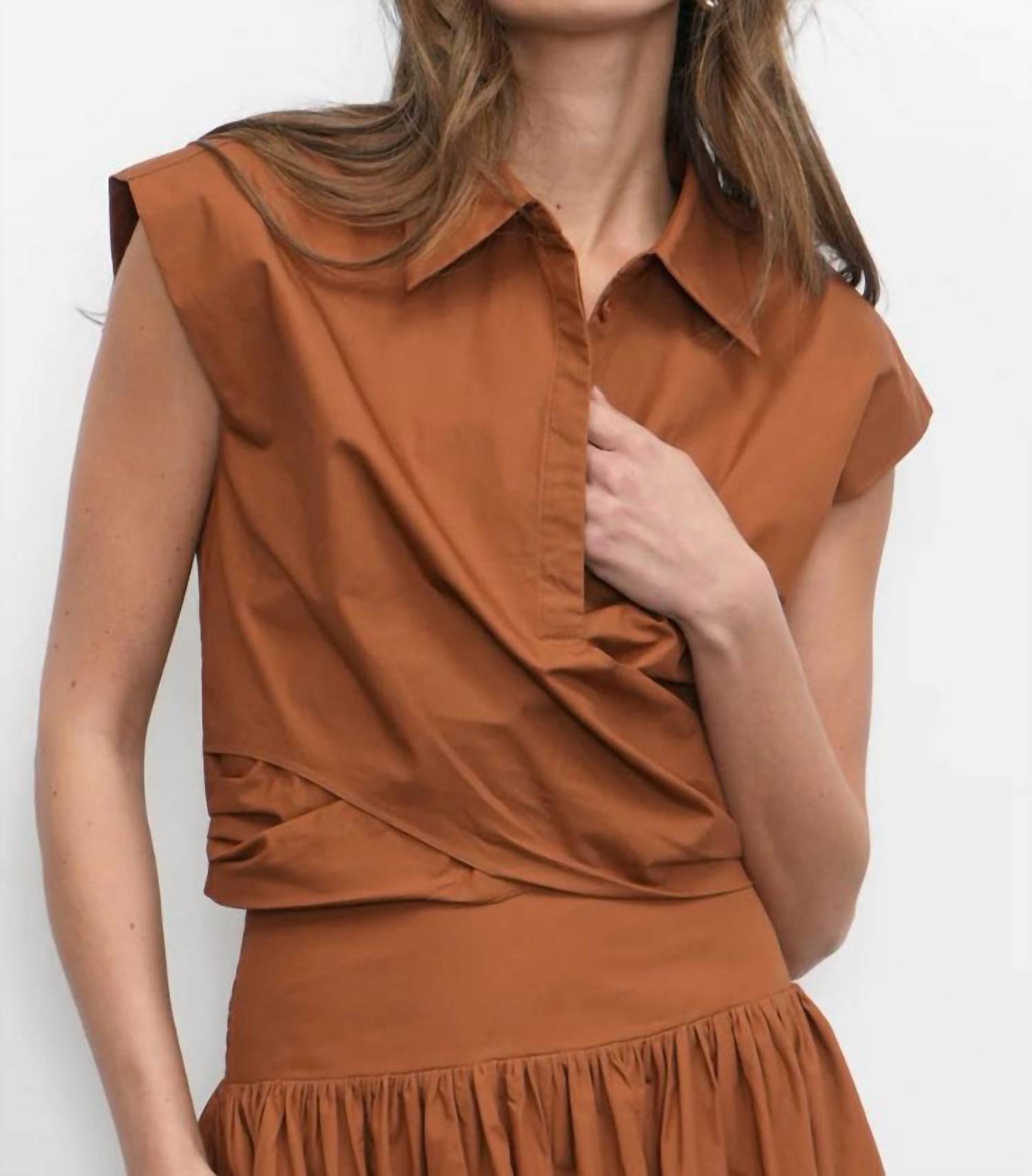Greylin - Eloise Wrap Front Extended Shoulder Poplin Top