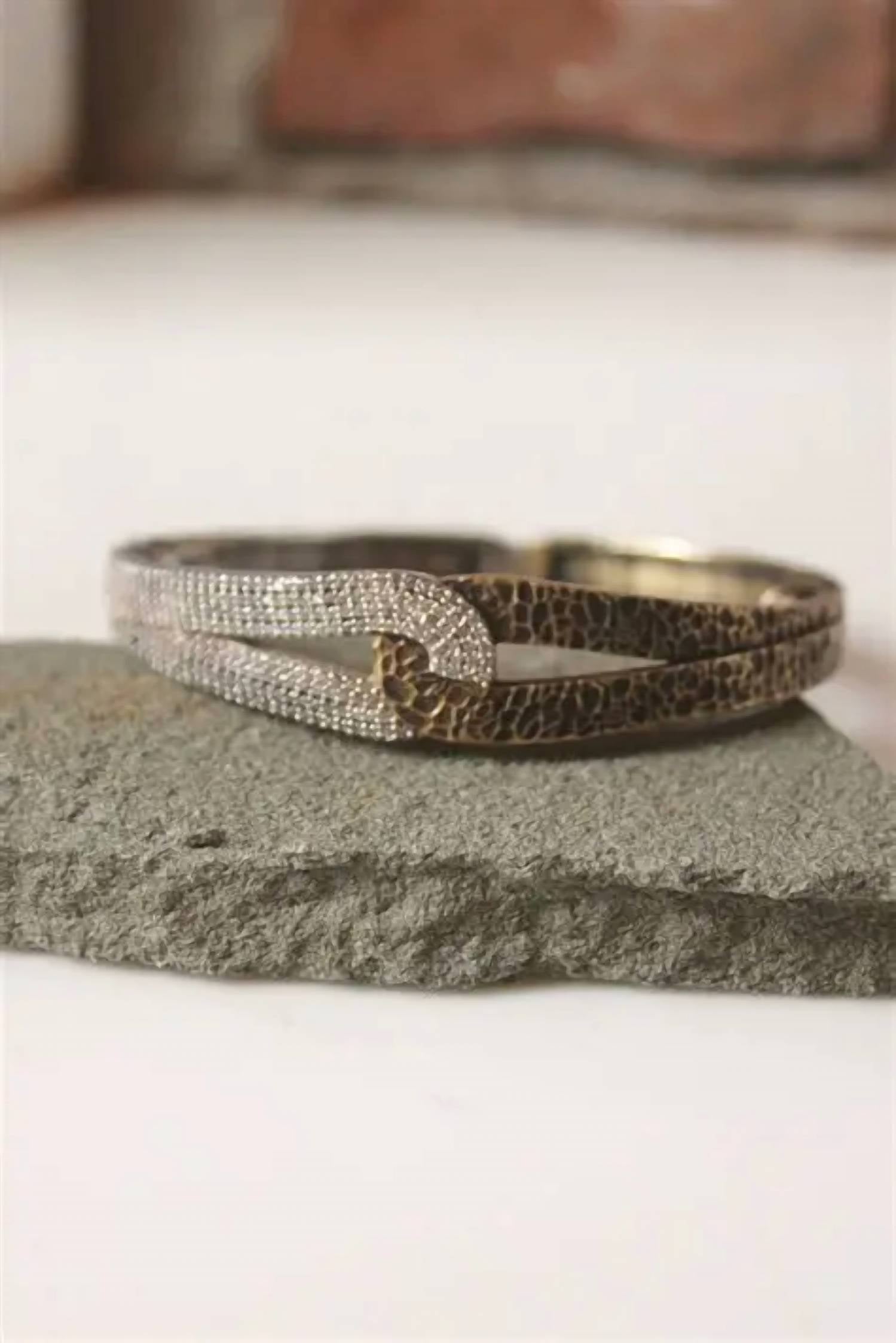 Tat2 Designs - Rockove Crystal Hammered Loop Bangle Bracelets