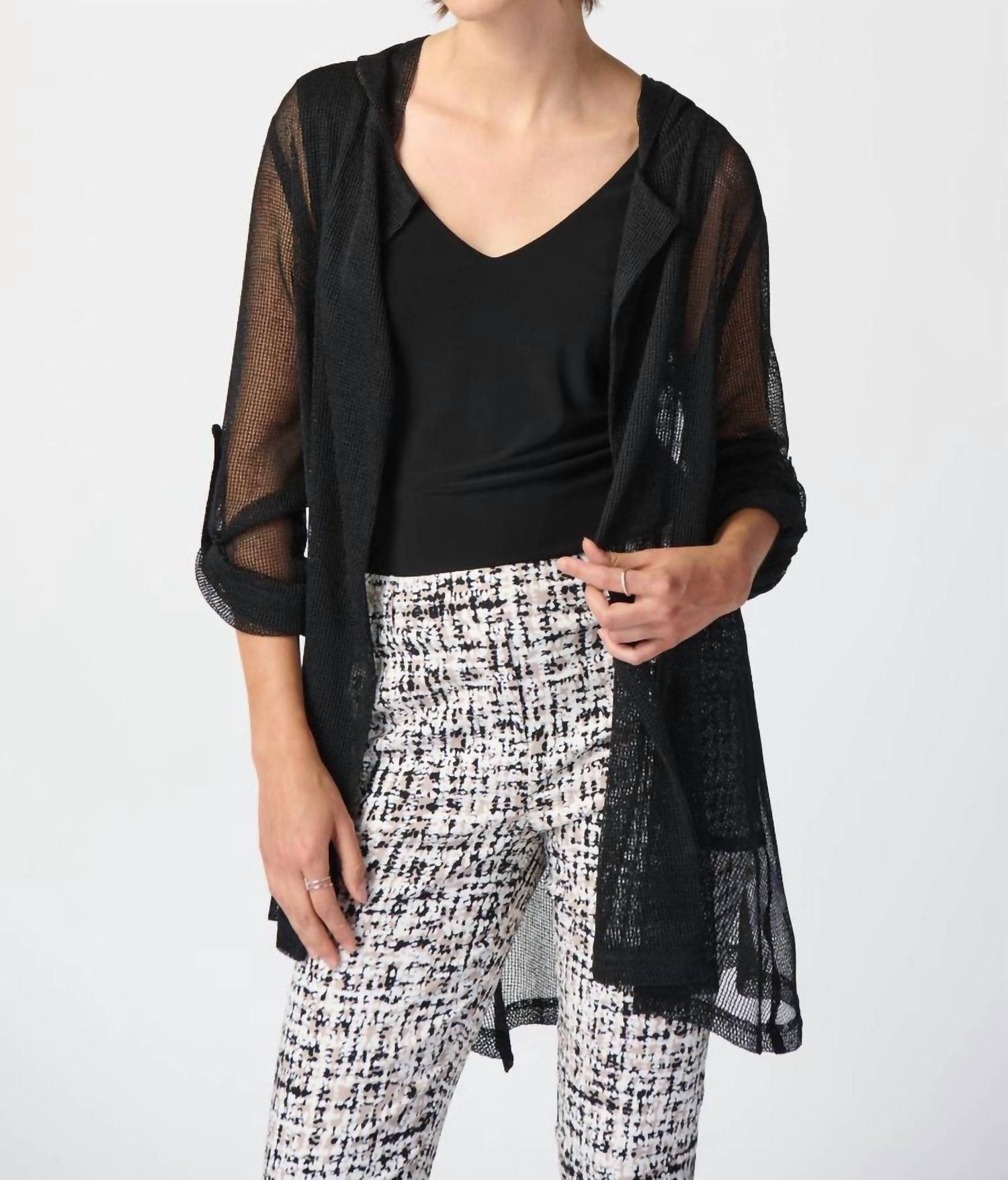 Joseph Ribkoff - Mesh Knit Hooded Jacket
