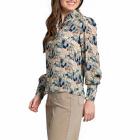 Apny - Puff Shoulder Button Front Top