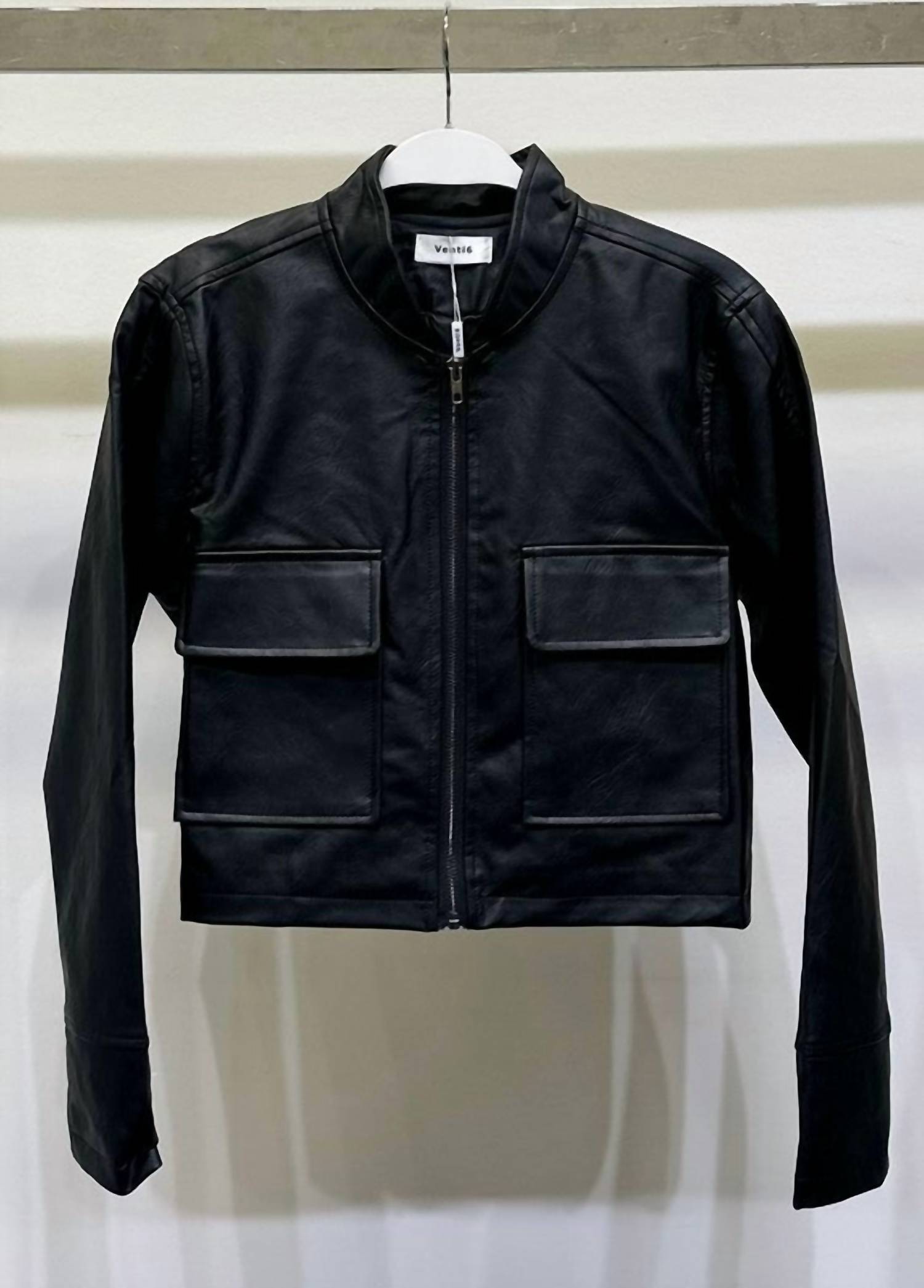 Venti6 - Women's Vegan Leather Zip Up Jacket With Front Pockets