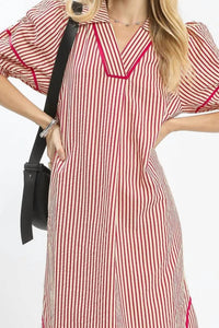 Umgee - Striped Midi Dress with Puff Sleeves