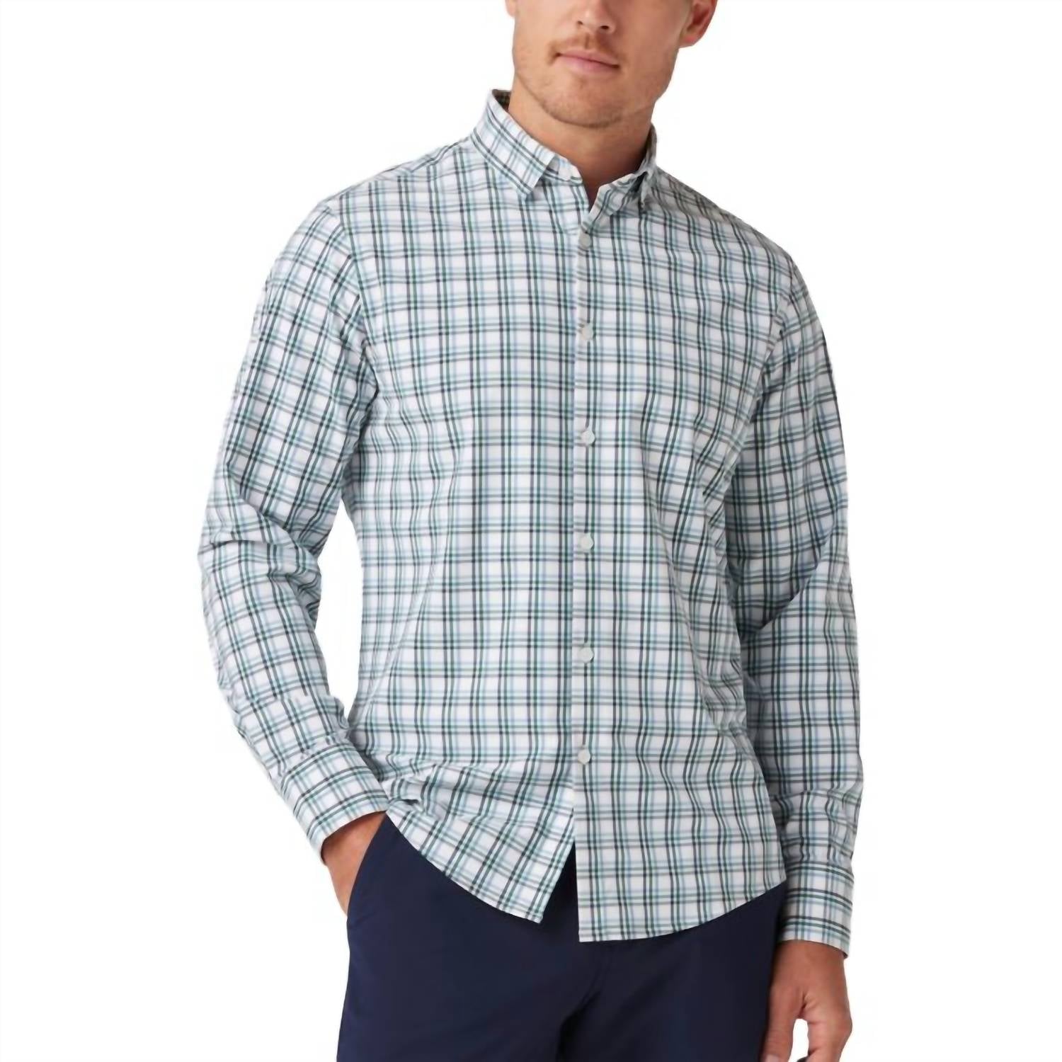 MizzenMain Leeward Plaid Performance Stretch Long-Sleeve Woven Shirt, Mens, 2XL, Balsam