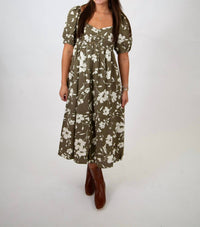 In February - Floral Sweetheart Neck Midi Dress