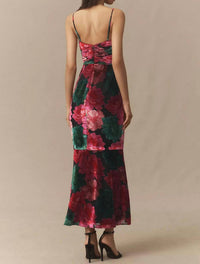Hutch - Tylia Ruched Floral Velvet Maxi Dress