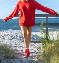 Upstate Stock Women's Amagansett Beach Upcycled Terry Sweater in cherry red - women's sweater - detail view