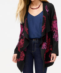 Johnny Was Biya Draped Sweater in musia black - women's cardigan - detail view