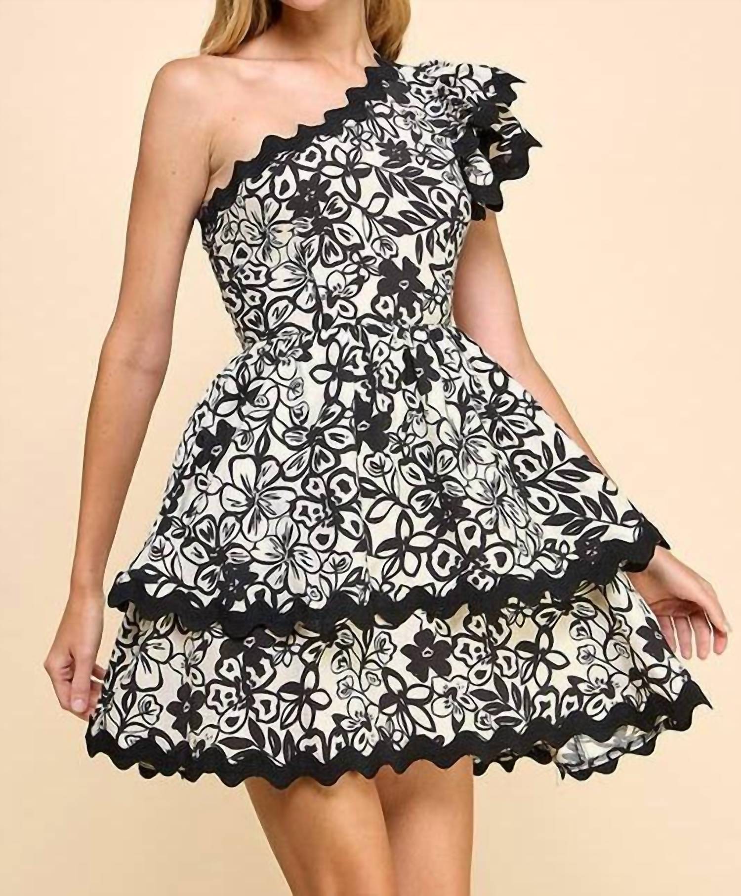 Tcec - Evening Blooms One Shoulder Tiered Dress