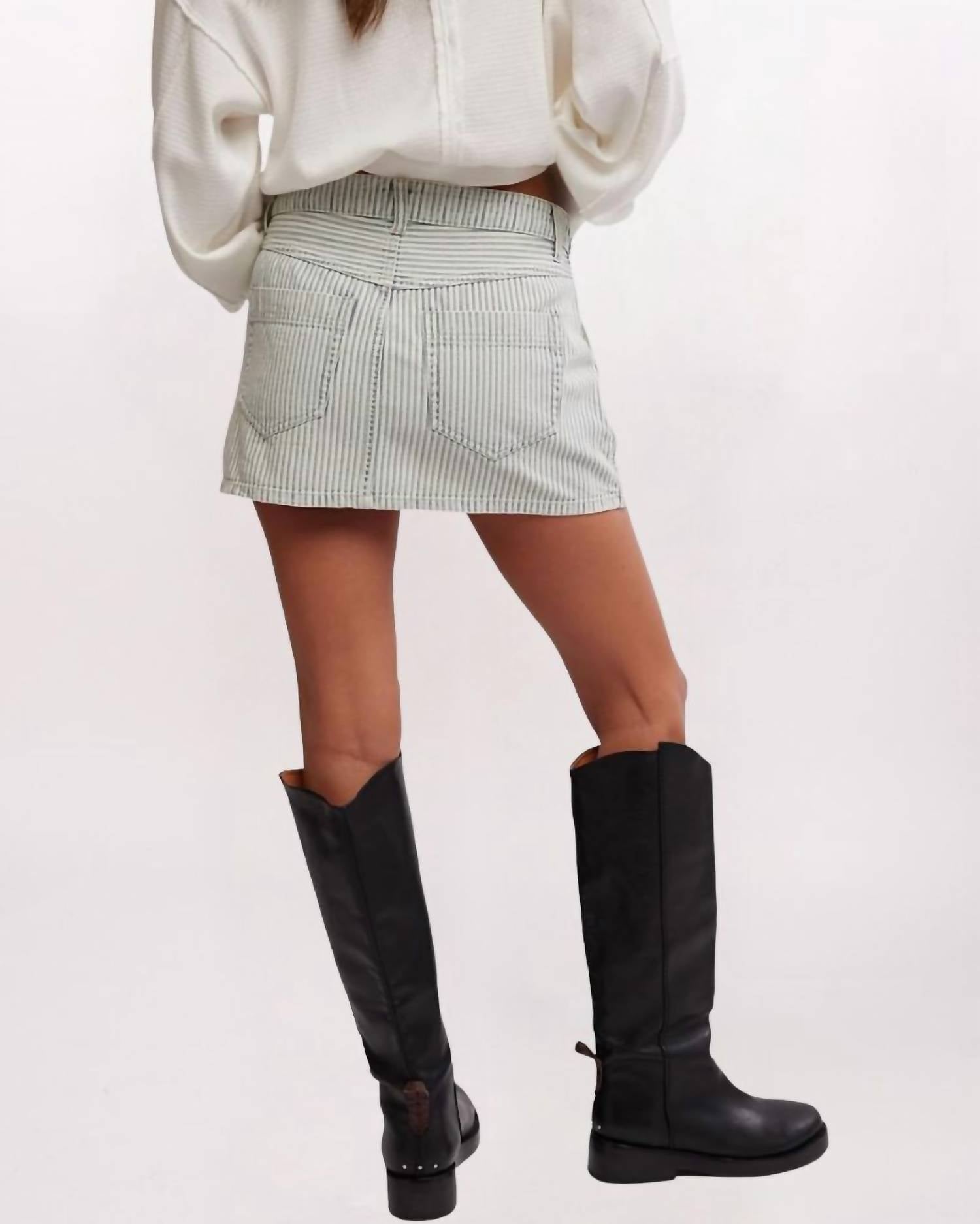 Free People Wynne Railroad Mini Skirt in indigo - women's skirt - detail view