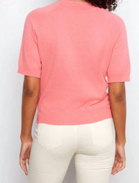 CHARLIE B Floral Soutache Cotton Knit Top in sorbet - women's blouse - alternate view