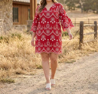 Karen Kane - Flare Sleeve Embroidered Dress - Plus