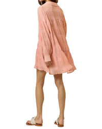 Lalavon - Rebecca Chiffon Textured Shirt Mini Dress