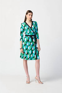 Joseph Ribkoff - Retro Geometric Print Waist Tie Shift Dress