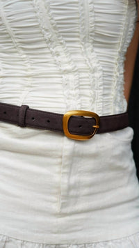 most wanted Women's Suede Belt With Organic Shape Buckle in chocolate - women's accessory - detail view
