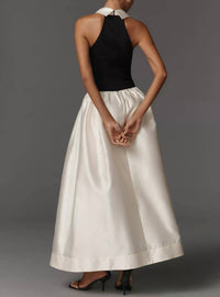 Flat White - Sleeveless Collared Twofer Maxi Dress