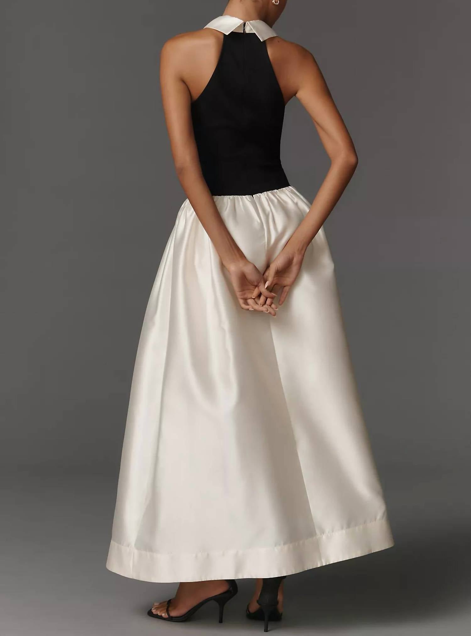 Flat White - Sleeveless Collared Twofer Maxi Dress