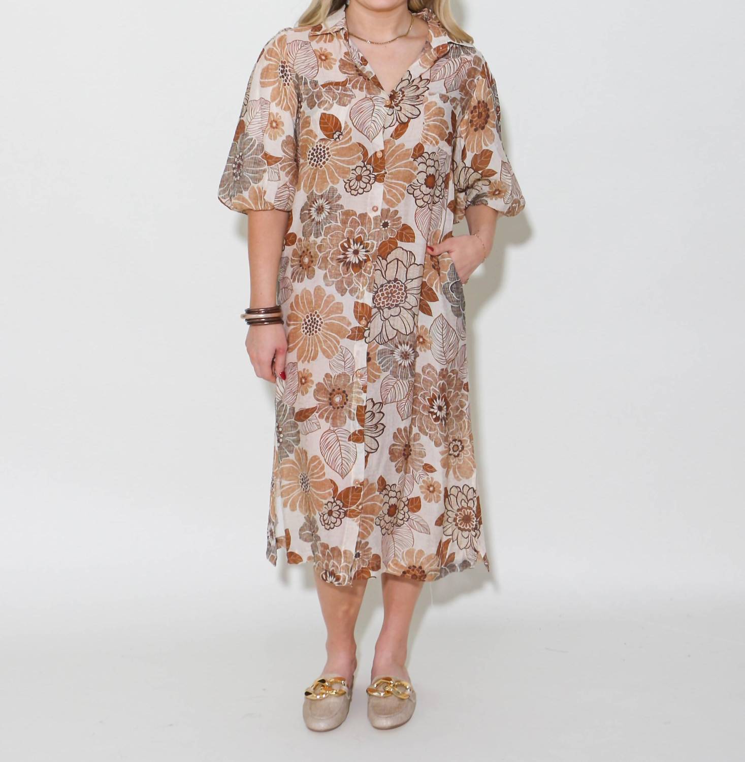 Thml - Puff Sleeve Floral Midi Dress