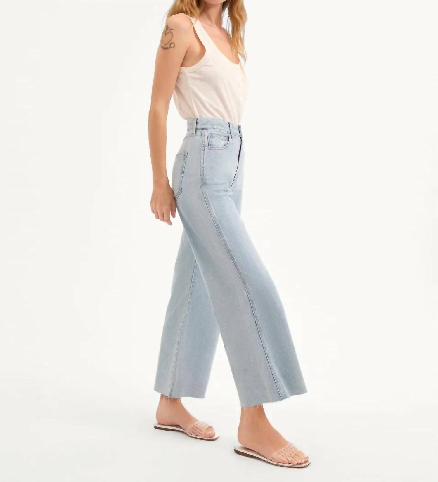 Veronica Beard Taylor Wide Leg Jeans in pale stone - women's jeans - detail view