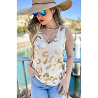Amoli - Leopard Knit Scoop Neck Tank Top