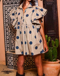 Bucketlist - Ruffle Sleeve Pintuck Detail Polka Dot Mini Dress
