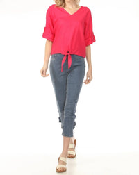 Charlie B - Roll-up Sleeve Front Tie Top