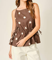 Aaron & Amber - Soft Touch Polka Dot Babydoll Waist Top