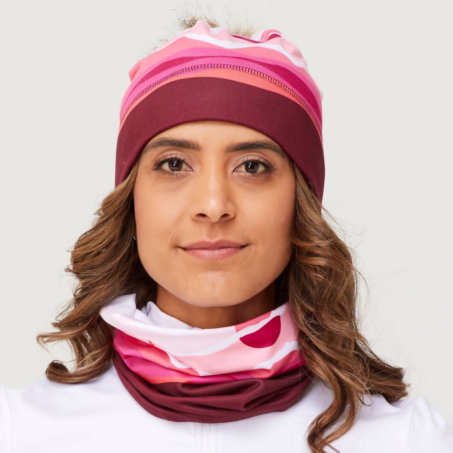 krimson klover Illustrated Beanie in mountain sunrise pink - women's hat