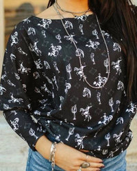 Lucky & Blessed - Cactus Cowboy Ribbed Long Sleeve Dolman Top