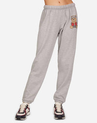 Lauren Moshi tansy sweat pant with boxing glove teddy bear in grey - women's pants - detail view