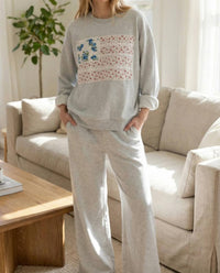 Vintage Havana - American Flag Appliqué Crewneck Top