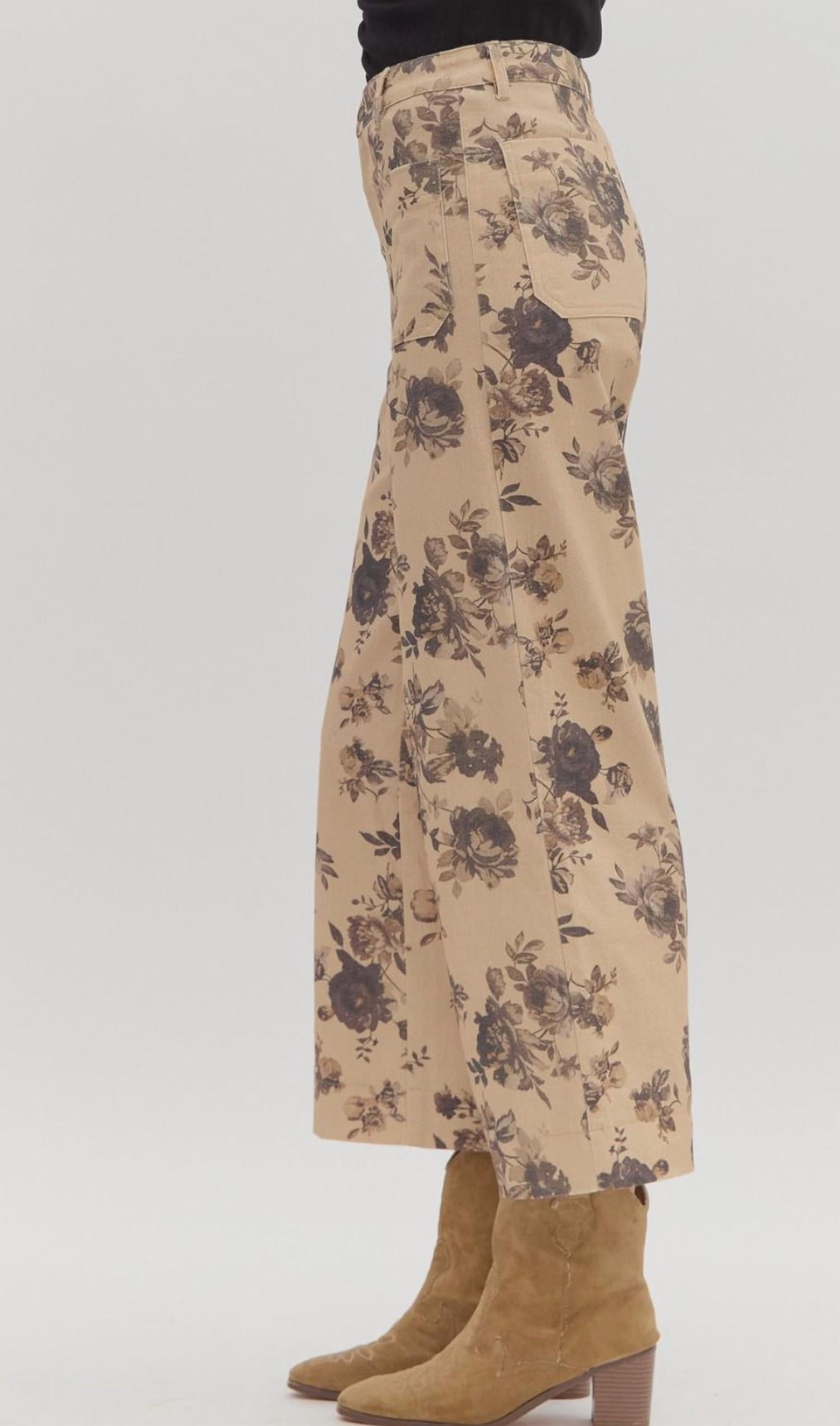 Entro - Dusty Bloom Floral Wide Leg Pants