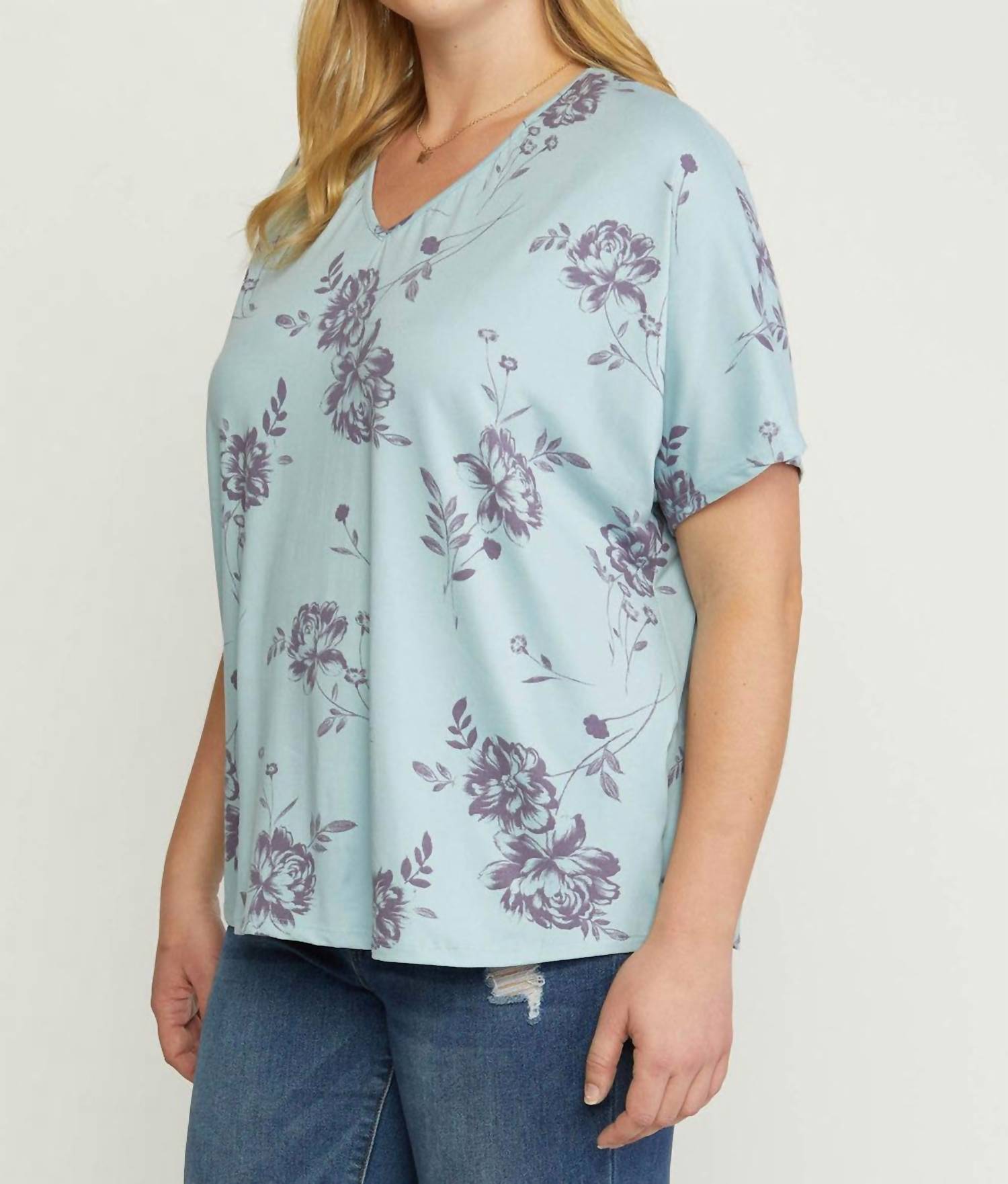 entro Floral V-neck Top - Plus in blue - women's blouse - alternate view