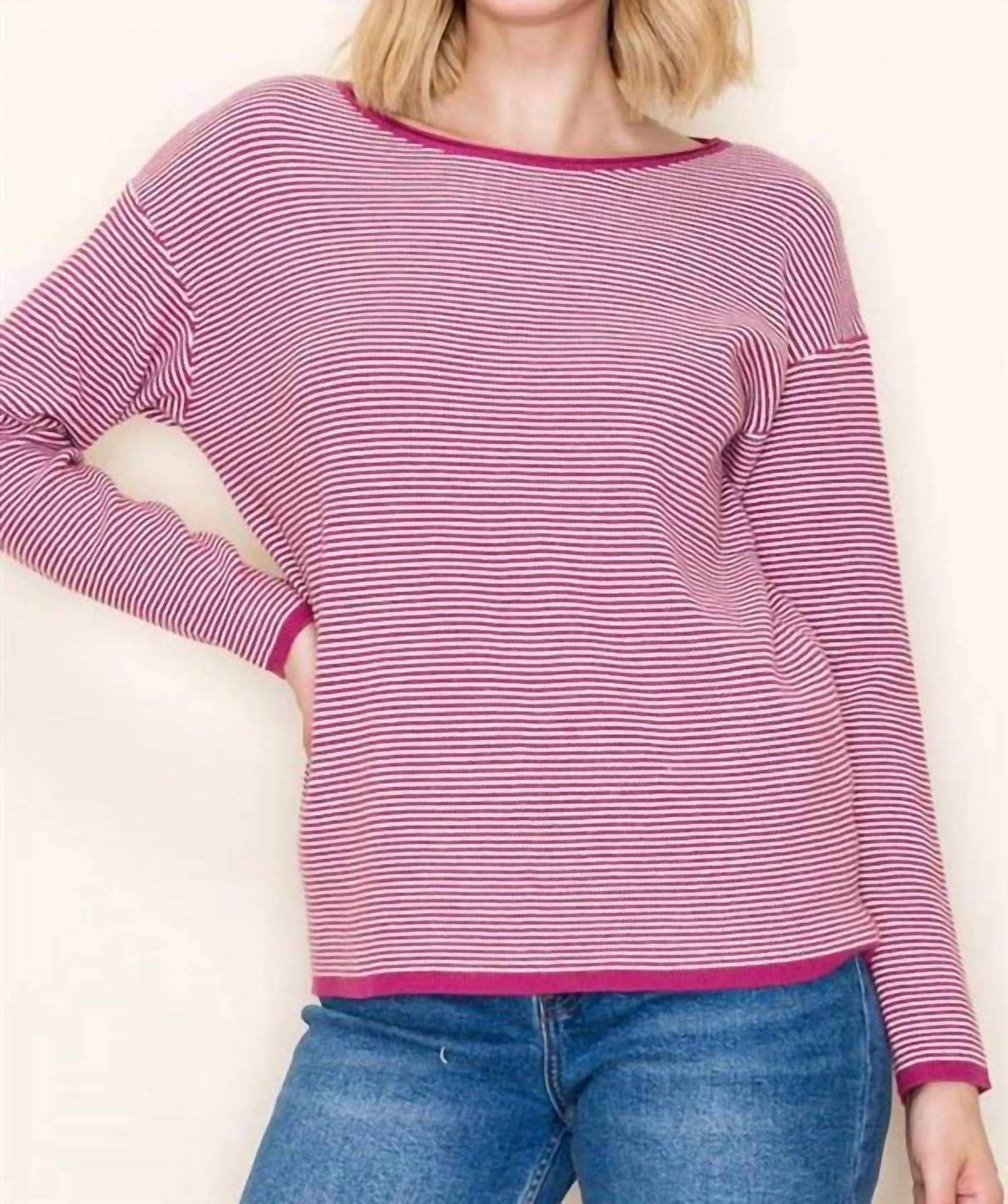 STACCATO Ayers Boatneck Long Sleeves Sweater in berry - women's sweater - alternate view