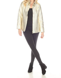 Samuel Dong - Metallic Textured Zip-up A-line Coat Jacket