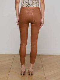 L'Agence Margot Coated Cropped Skinny Jeans in cognac - women's jeans - alternate view