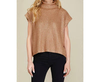 She + Sky - Metallic Foil Short Sleeve Sweater Top