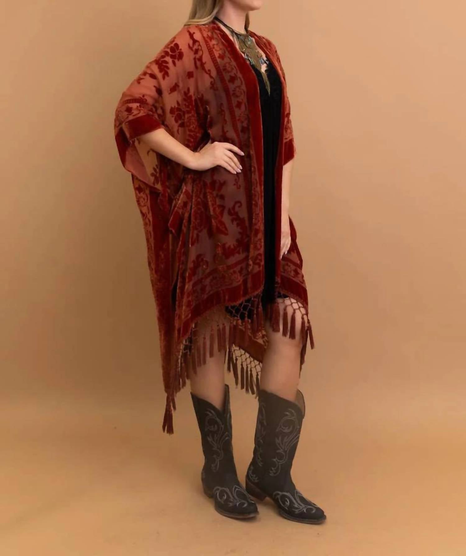 Leto - Bestselling Velvet Mesh Tapestry Tassel Kimono